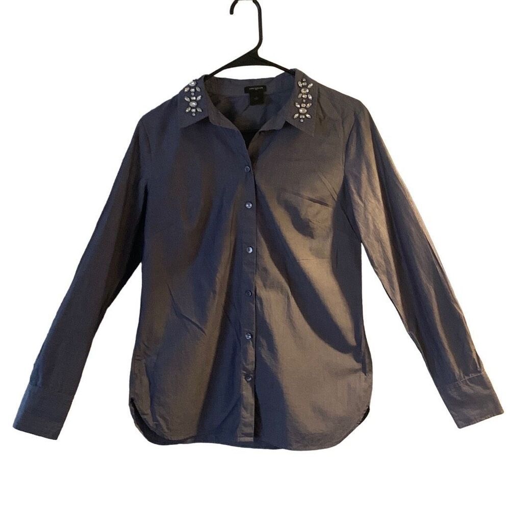 Pre Owned Women’s Ann Taylor Long Sleeve Shirt Sz 4 Casual Style Decorated
